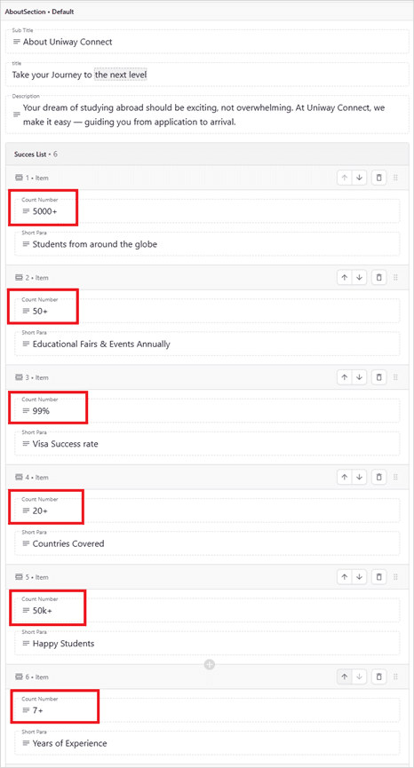 About section in Prismic